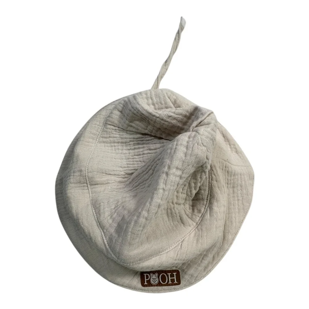 Disney Baby Straw Fedora & POOH Tan Cotton Bucket Hat 18M Infant Summer Sun